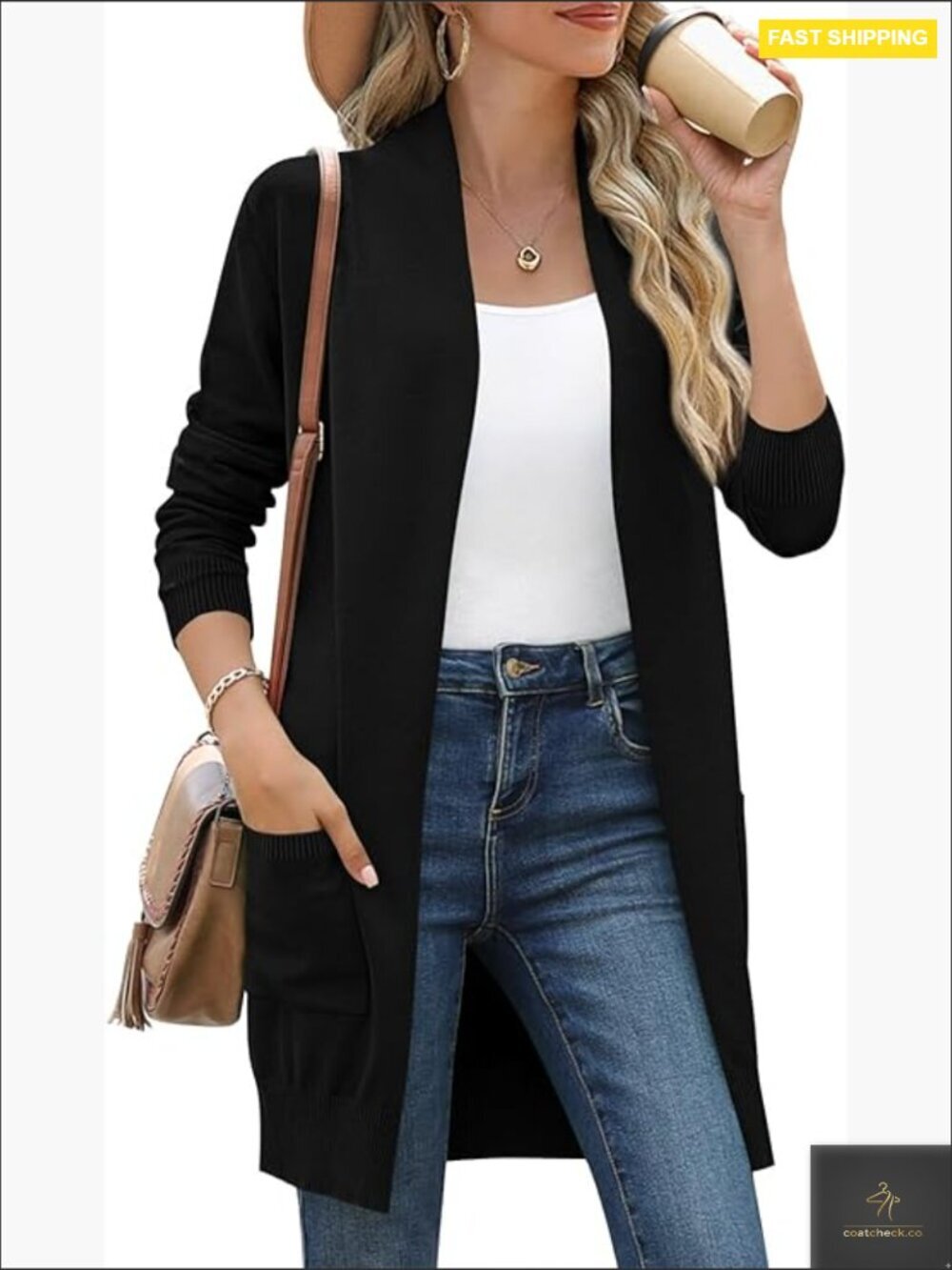 Oversized Long Sleeve Cardigan with Pockets Knit Open Front Sweater